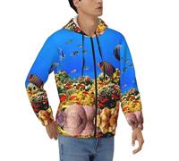 YQxwJL Sea Fish Pattern Print Men Hoodie 2025 Zip Up Fall Casual Warm Drawstring Hooded Jacket Workout Hiking Sweatshirt Black