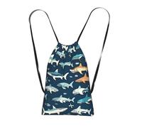 YQxwJL Sharks Nautical Print Drawstring Backpack Foldable Drawstring Bag Large Capacity Gym Bag Track Bag For Women Men