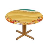 YQxwJL Shells On The Beach Print Round Picnic Tablecloth, Elastic Fitted Table Covers For 90-140 Cm Tables Camping Indoor Outdoor