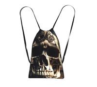 YQxwJL Skull Rock Roll Skeleton Bone Print Drawstring Backpack Foldable Drawstring Bag Large Capacity Gym Bag Track Bag For Women Men