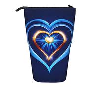 YQxwJL Sky Blue Heart Print Zippered Pencil Pouch Organizers Telescopic Pencil Bag Pen Holder Stationery Case For Office