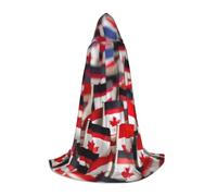 YQxwJL Small Canadian Flags Print Hooded Cape Medieval Costume Unisex Renaissance Cloak Robe for Halloween Cosplay Party, Black, S