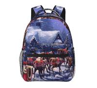 YQxwJL Snow Night Santa And Deer Print Lightweight Packable Backpack For Travel Camping Outdoor, Lightweight Foldable Daypack