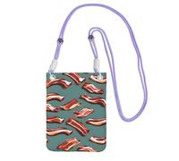 YQxwJL Streaky Bacon Pattern Print Sling Bag For Men Women, Casual Mini Phone Purses, Anti-Theft Phone Bag, For Hiking Travel, Purple, One Size