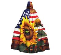 YQxwJL Sunflower And American Flag print Halloween Hooded Robe Cloak for Adult Men Women Wizard Vampire Knight Fancy Cape Costume