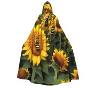 YQxwJL Sunflower Bees print Halloween Hooded Robe Cloak for Adult Men Women Wizard Vampire Knight Fancy Cape Costume