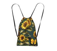 YQxwJL Sunflower Floral Butterflies Print Drawstring Backpack Foldable Drawstring Bag Large Capacity Gym Bag Track Bag For Women Men