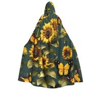 YQxwJL Sunflower Floral Butterflies print Halloween Hooded Robe Cloak for Adult Men Women Wizard Vampire Knight Fancy Cape Costume