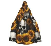 YQxwJL Sunflower Halloween Skull print Halloween Hooded Robe Cloak for Adult Men Women Wizard Vampire Knight Fancy Cape Costume