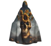 YQxwJL Sunflower Halloween Skull print Halloween Hooded Robe Cloak for Adult Men Women Wizard Vampire Knight Fancy Cape Costume
