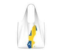 YQxwJL Swedish Flag Map Print Ultralight Foldable Tote With Drawstring, Reusable Grocery And Travel Bag Packable Collapsible
