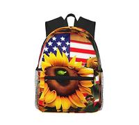 Yqxwjl Teal Gray Rose Flower Print Backpack for Women Men, Laptop Bookbag, Lightweight Casual Travel Daypack, Sunflower and American Flag, One Size