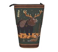 YQxwJL The Lodge Bear Deer Print Zippered Pencil Pouch Organizers Telescopic Pencil Bag Pen Holder Stationery Case For Office