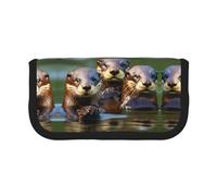 YQxwJL Three Brown Otters Print Canvas Fountain Pen Pouch Stylish Pen Case Organizer Bag Makeup Bags,For Everyday Travel