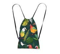 YQxwJL Tropical Birds And Plant Leaf Print Drawstring Backpack Foldable Drawstring Bag Large Capacity Gym Bag Track Bag For Women Men