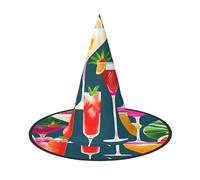 YQxwJL Tropical Cocktail Print Halloween Witch Hat Head Headwear Decoration Witch Hat Cosplay Party Props For Women-2pcs