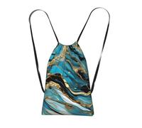 YQxwJL Turquoise Blue Gold Marble Print Drawstring Backpack Foldable Drawstring Bag Large Capacity Gym Bag Track Bag For Women Men