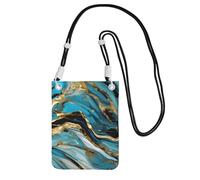 YQxwJL Turquoise Blue Gold Marble Print Sling Bag For Men Women, Casual Mini Phone Purses, Anti-Theft Phone Bag, For Hiking Travel