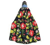 YQxwJL Ukrainian Embroidery Style Rose Print Carnival Cape Robe Cloak, Sorcerer Hooded Cloak, For Adults Halloween Cosplay Costumes
