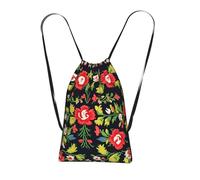 YQxwJL Ukrainian Embroidery Style Rose Print Drawstring Backpack Foldable Drawstring Bag Large Capacity Gym Bag Track Bag For Women Men