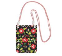 YQxwJL Ukrainian Embroidery Style Rose Print Sling Bag For Men Women, Casual Mini Phone Purses, Anti-Theft Phone Bag, For Hiking Travel, Pink, One Size