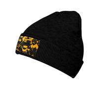 YQxwJL Unisex Mustard Yellow and Black Print Beanie Hat for Men Women Knitted Beanie Winter Beanie Skater Cap, Black, One size