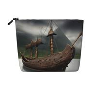 YQxwJL Vikings Boat print Cosmetic Bag, Makeup Bag Organizer with Zipper Cute Make Up Pouches Travel Szie Toiletry Bag, Black, One Size
