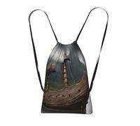 YQxwJL Vikings Boat Print Drawstring Backpack Foldable Drawstring Bag Large Capacity Gym Bag Track Bag For Women Men