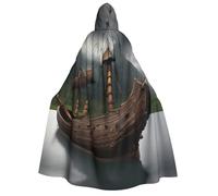 YQxwJL Vikings Boat print Halloween Hooded Robe Cloak for Adult Men Women Wizard Vampire Knight Fancy Cape Costume