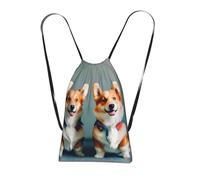YQxwJL Wearing Clothes Cute Corgi Dogs Print Drawstring Backpack Foldable Drawstring Bag Large Capacity Gym Bag Track Bag For Women Men