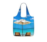 YQxwJL White Beach Tropical Sea Print Ultralight Foldable Tote With Drawstring, Reusable Grocery And Travel Bag Packable Collapsible