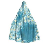 YQxwJL White Blue Daisy Print Carnival Cape Robe Cloak, Sorcerer Hooded Cloak, For Adults Halloween Cosplay Costumes