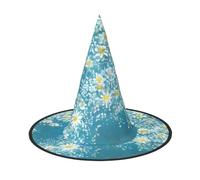 YQxwJL White Blue Daisy Print Halloween Witch Hat Head Headwear Decoration Witch Hat Cosplay Party Props For Women-2pcs