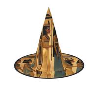 YQxwJL Women In Ancient Egypt Print Halloween Witch Hat Head Headwear Decoration Witch Hat Cosplay Party Props For Women-2pcs