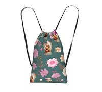 YQxwJL Yorkie Floral Pattern Print Drawstring Backpack Foldable Drawstring Bag Large Capacity Gym Bag Track Bag For Women Men