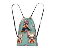 YQxwJL Yorkie Floral Print Drawstring Backpack Foldable Drawstring Bag Large Capacity Gym Bag Track Bag For Women Men