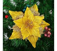 YQYAZL 10pcs Christmas Glitter Poinsettia Artificial Flowers, Christmas Tree Ornaments Xmas Decorations for Home Wedding Party Wreath New Year Decor Yellow