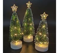 YQYAZL 3pcs Pre-Lit Artificial Christmas Tree, Lighted Green Xmas Pine Trees with 10 LEDs Lights Battery Powered Waterproof for Home Office Party Decorations, 2.2inx6.37in/7.67in/8.34in