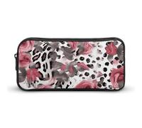 YQYBF Large Capacity Pencil Case Cute Rose Mix Leopard Pattern Pen Pouch Cute Zipper Comsmetic Makeup Bag Storage Bag for Women Men