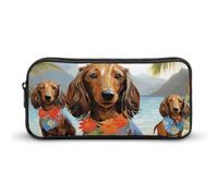 YQYBF Large Capacity Pencil Case Dachshund Tropical Painting Art Pen Pouch Cute Zipper Comsmetic Makeup Bag Storage Bag for Women Men