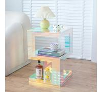 Yqyc Colorful Acrylic Side Table, Iridescent Clear Square Side Table, Large Storage Space, for Home Living Room Bedroom Home Decor