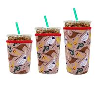 YR Reusable Neoprene Insulator Sleeve for Iced Coffee Cups, 3 Pack Coffee Coolies sleeves for Iced & Hot Drinks, Cold Beverage Cooler Compatible with Starbucks Dunkin Coffee and More (Horcrux)