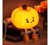 YR YRHH-PET Sad Pumpkin Night Light, Cute Halloween Decor, Led Squishy Pumpkin Light with Feet, Dimmable Light Up Pumpkin For Kids Sleep, Silicone Rechargeable Bedside Touch Lamp, Dorm Room Funny Lamp