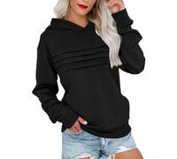 YRAETENM Hoodies for Women Casual Long Sleeve Front Pleated Solid Sweatshirts Fall Fashion Pullover Tops Regular Fit Sweaters, 01 Black, Large