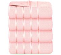 YRALY Luxury Bath Towels Set of 4-27x54 Inches 600GSM 100% Cotton Ring Spun - Daily Use Highly Absorbent Viscose Stripe Bath Towel Sets for Bathroom, Hotel, Spa (Light Pink)