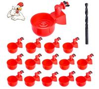 Yrangee Chicken Water Cups, DIY Chicken Water Feeder for Poultry Automatic Chicken Waterer Cups Gravity Filling Poultry Waterer with Hole Saw for Buckets Boxes Troughs (15 Pack)