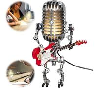 YRBKBYBC Sherum Mic Rockbot, Vintage Microphone Guitar Robot Lamp, Music Gifts for Men, Cool Gifts for Music Lovers, Vintage Light Home Decor Nightstand Desk Lamp for Bedroom, Music Studio(Red)