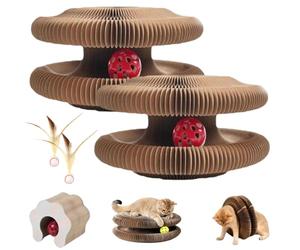 Yrcasu Magic Organ Cat Scratcher, Interactive Cat Toy, Foldable Cat Scratcher Cardboard with Ball for Indoor Cats (2Sets)