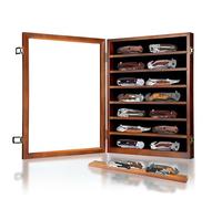 YRCKUDZKG Knife Display Case for Collections, Pocket Knife Display Case with HD Tempered Glass, Lockable Storage Cases with Removable Shelves, Wall-Mounted 7-Layer Wood Cabinet, Walnut