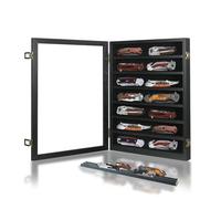YRCKUDZKG Pocket knife Display Lockable Wooden with HD Tempered Glass Cabinet, Stand Military Folding Shadow Box Wall 7 Rows Knife Case with Removable Shelves, Black